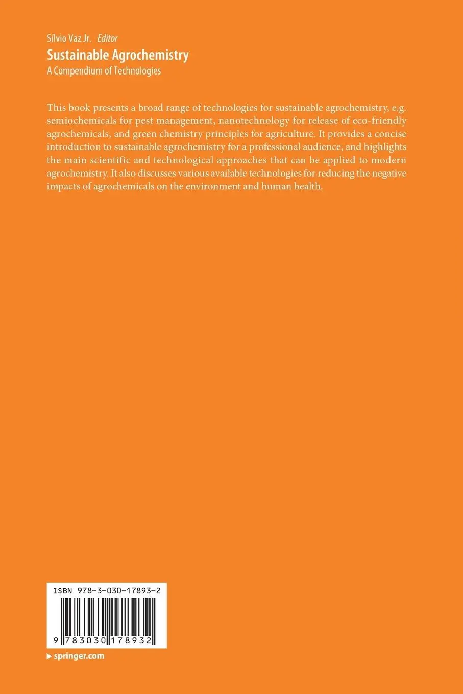Rückseite: 9783030178932 | Sustainable Agrochemistry | A Compendium of Technologies | Jr. | Buch