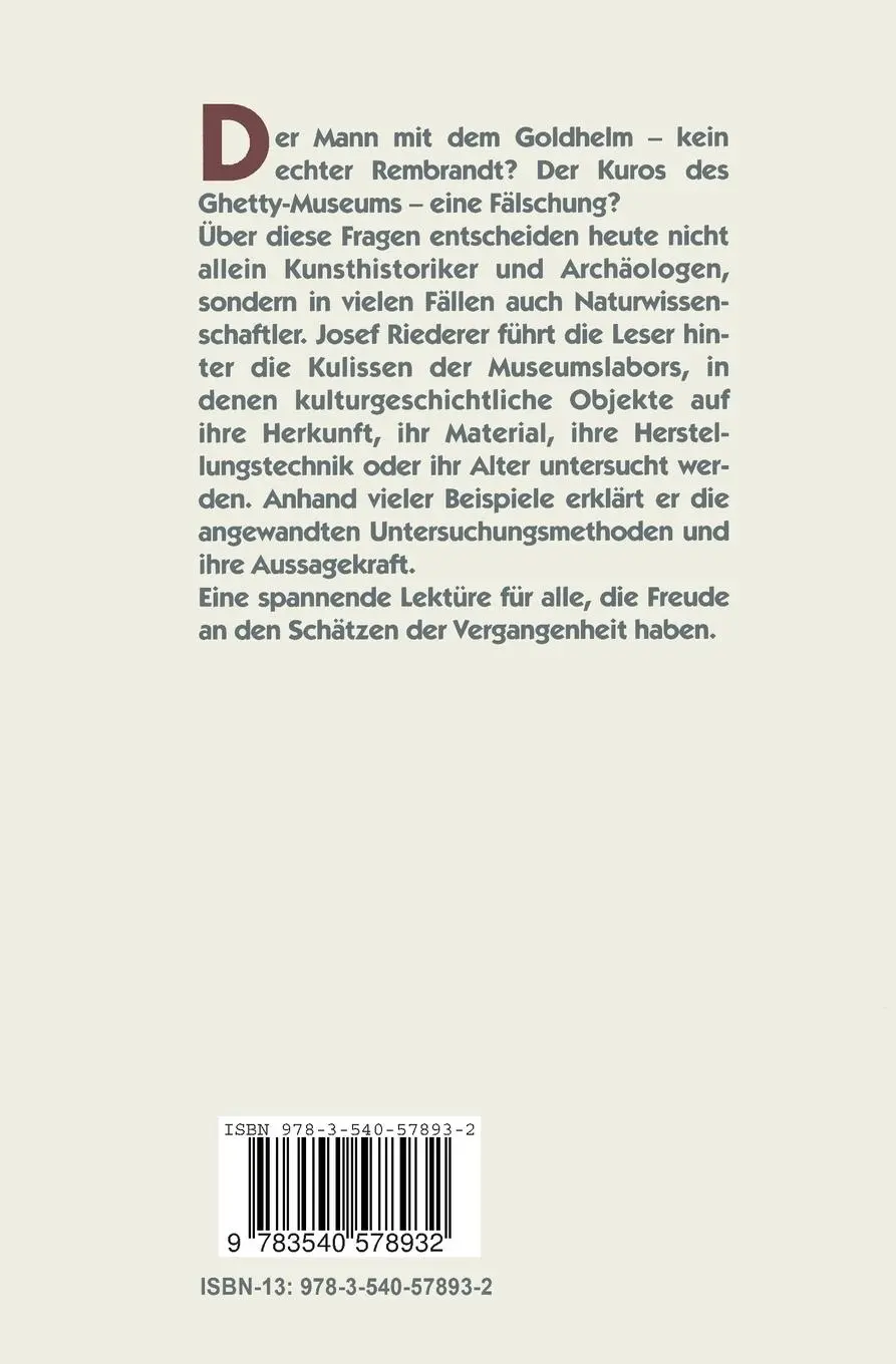 Rückseite: 9783540578932 | Echt und falsch | Schätze der Vergangenheit im Museumslabor | Riederer