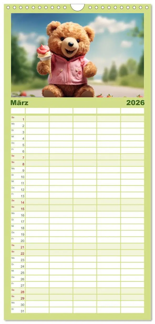 Bild: 9783516499032 | Familienplaner 2026 - Teddybär und seine Abenteuer mit 5 Spalten...