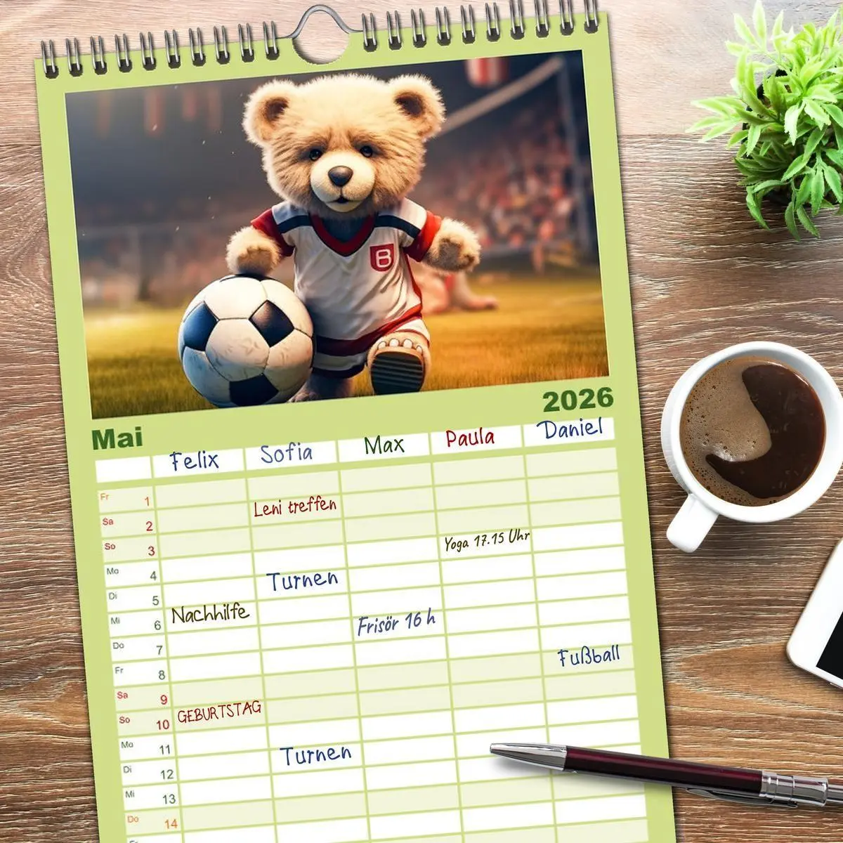 Bild: 9783516499032 | Familienplaner 2026 - Teddybär und seine Abenteuer mit 5 Spalten...
