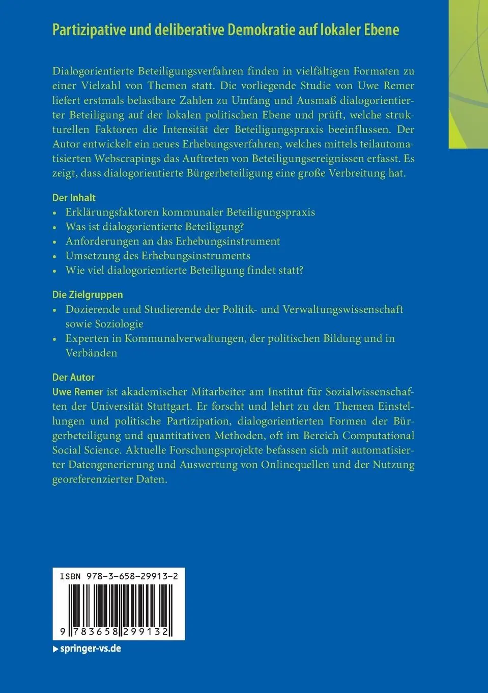 Rückseite: 9783658299132 | Partizipative und deliberative Demokratie auf lokaler Ebene | Remer