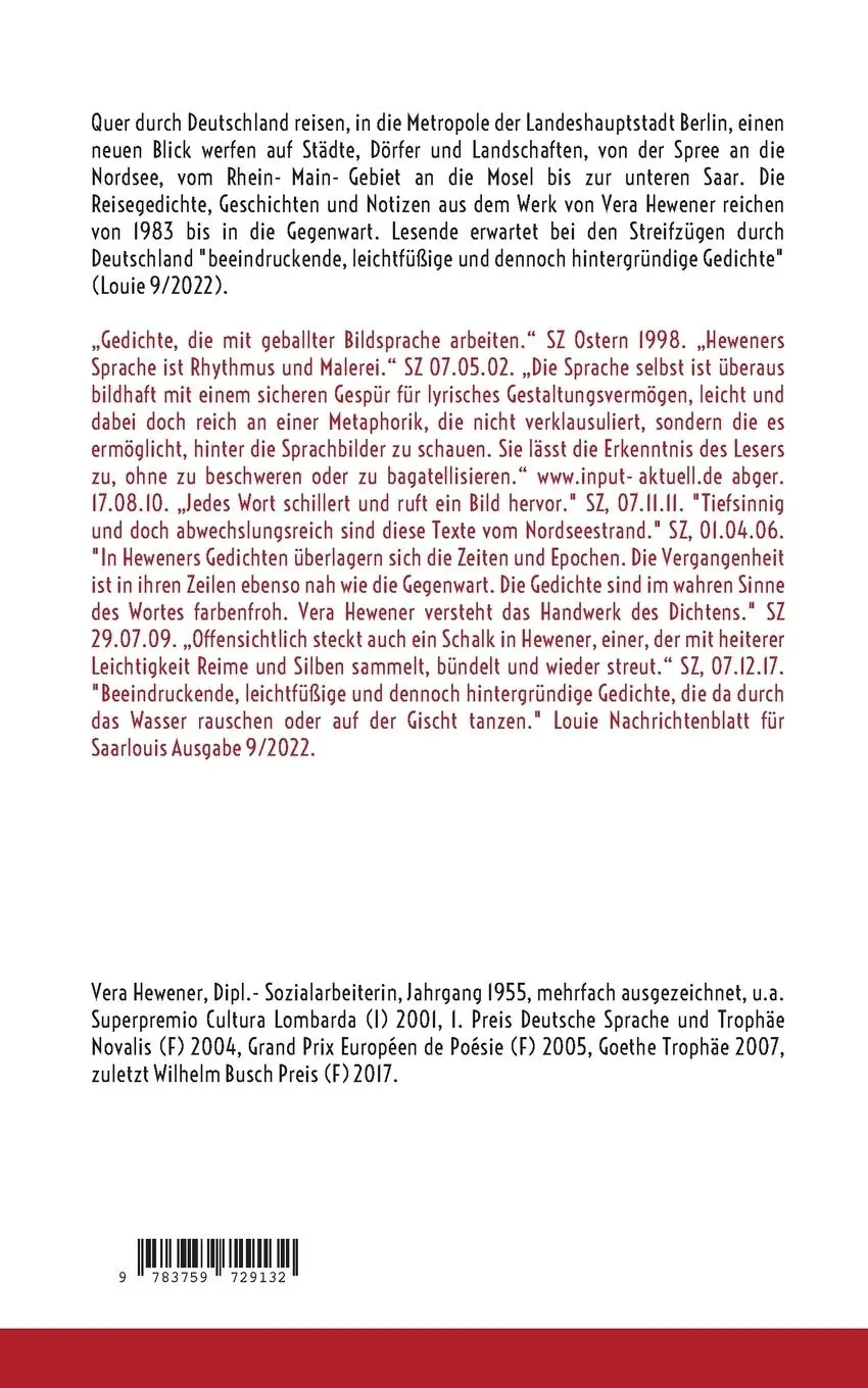 Rückseite: 9783759729132 | Unterwegs in Deutschland | Reisegedichte, Geschichten, Notizen | Buch