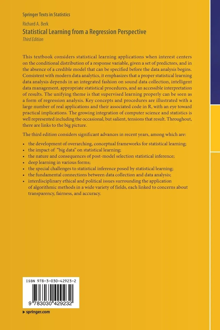 Rückseite: 9783030429232 | Statistical Learning from a Regression Perspective | Richard A. Berk