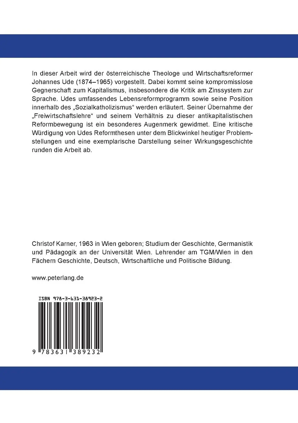 Rückseite: 9783631389232 | Katholizismus und Freiwirtschaft | Christoph Karner | Taschenbuch