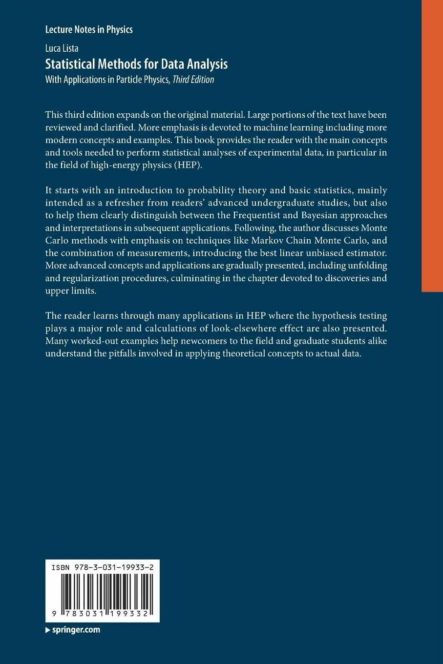 Rückseite: 9783031199332 | Statistical Methods for Data Analysis | Luca Lista | Taschenbuch | xxx