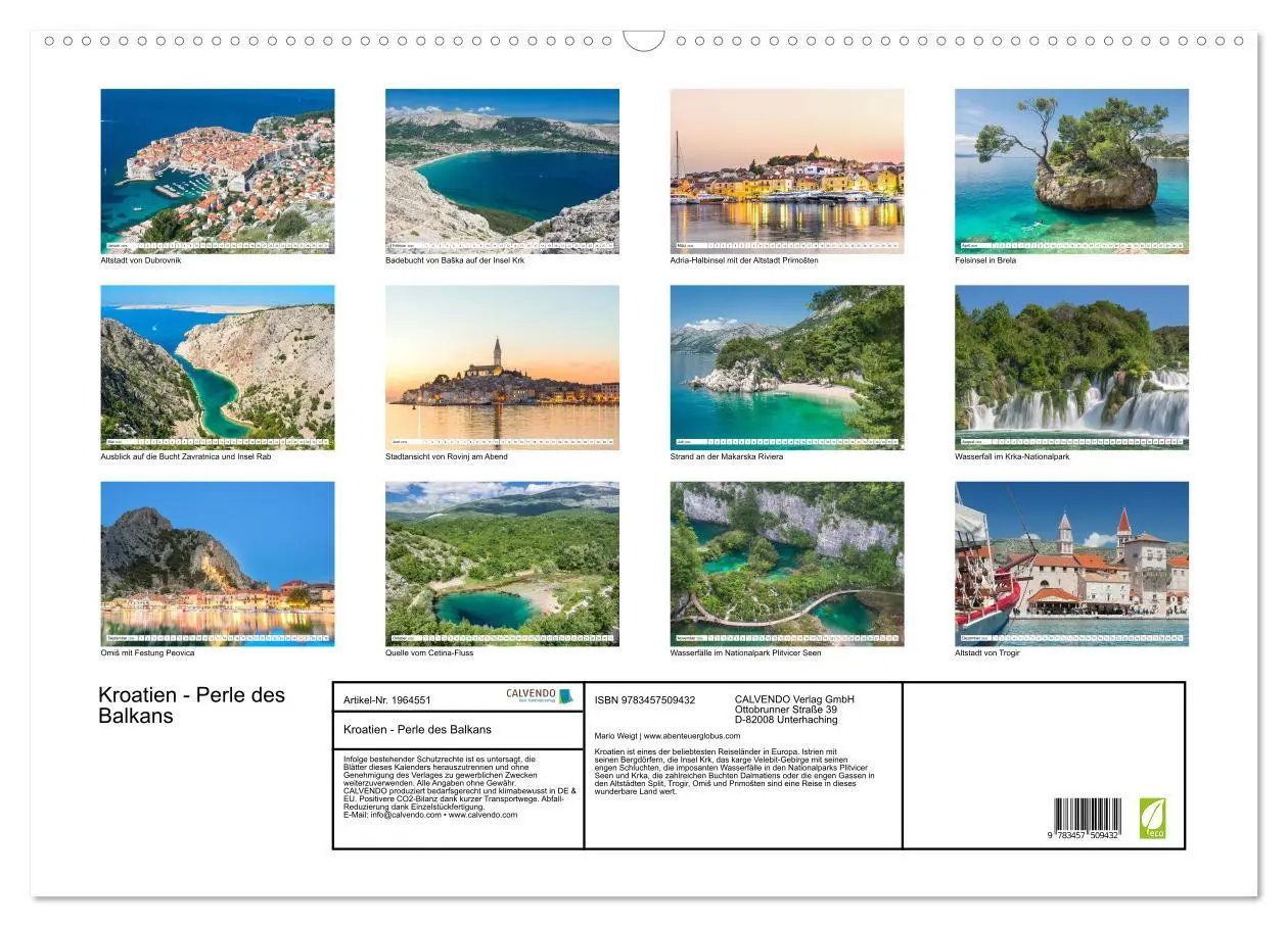 Bild: 9783457509432 | Kroatien - Perle des Balkans (Wandkalender 2026 DIN A2 quer),...