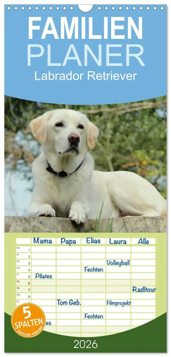 Cover: 9783516519532 | Familienplaner 2026 - Labrador Retriever 2026 mit 5 Spalten...