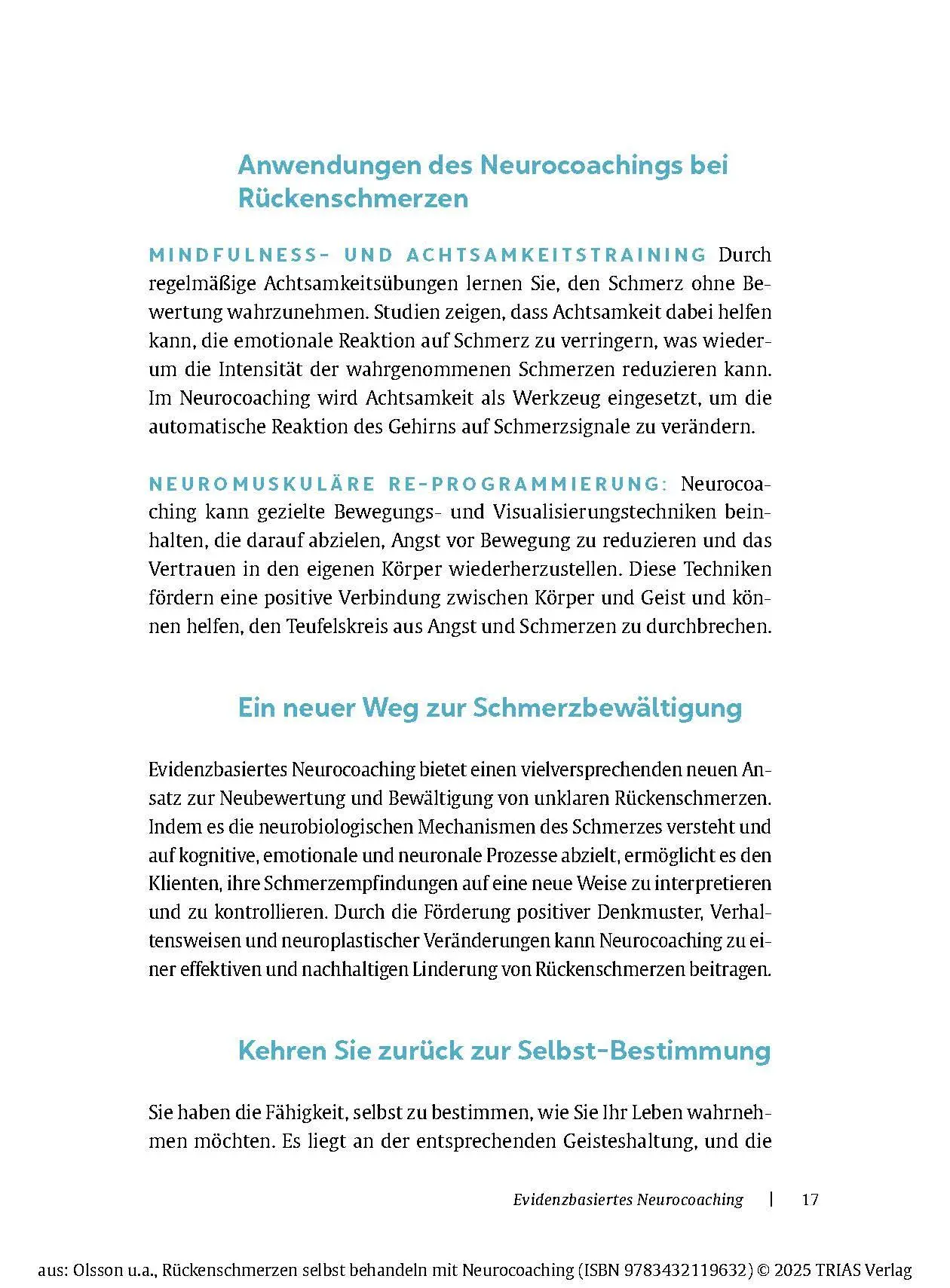 Bild: 9783432119632 | Rückenschmerzen selbst behandeln mit Neurocoaching | Olsson (u. a.)