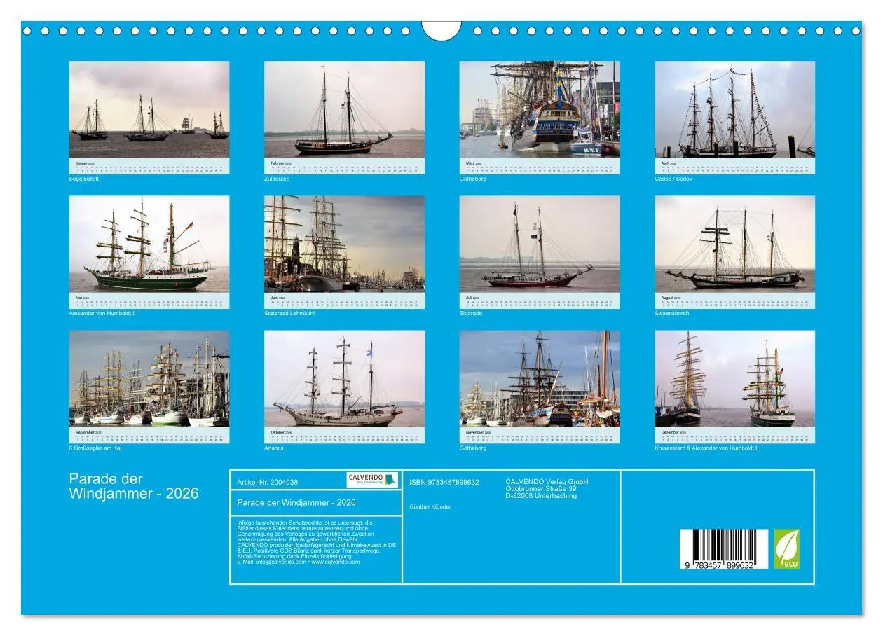 Bild: 9783457899632 | Parade der Windjammer - 2026 (Wandkalender 2026 DIN A3 quer),...