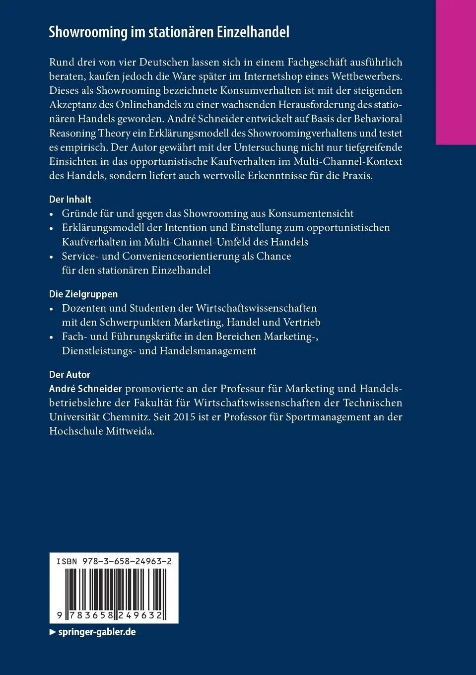 Rückseite: 9783658249632 | Showrooming im stationären Einzelhandel | André Schneider | Buch | xxv