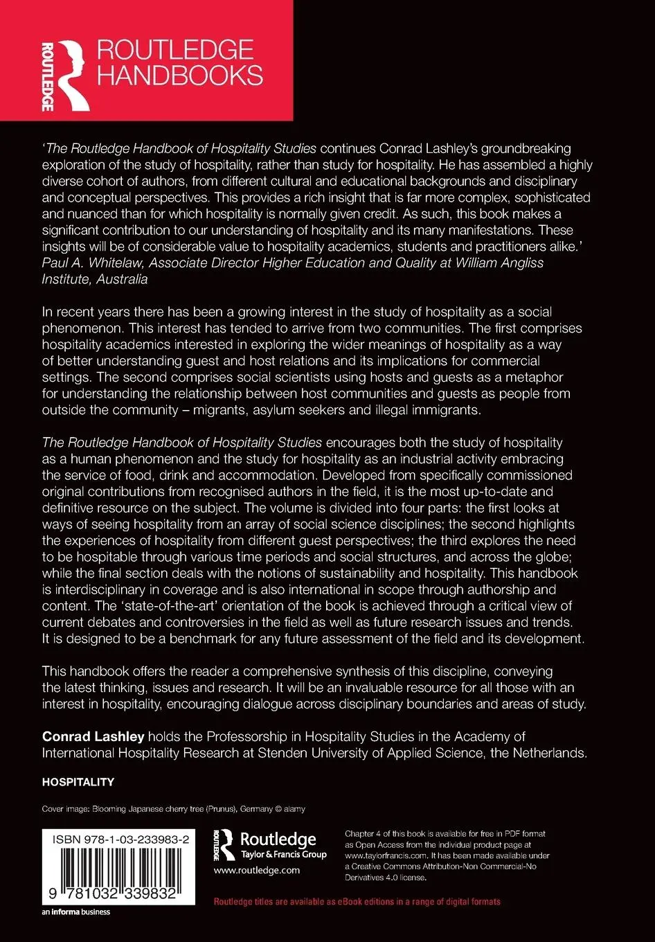 Rückseite: 9781032339832 | The Routledge Handbook of Hospitality Studies | Conrad Lashley | Buch