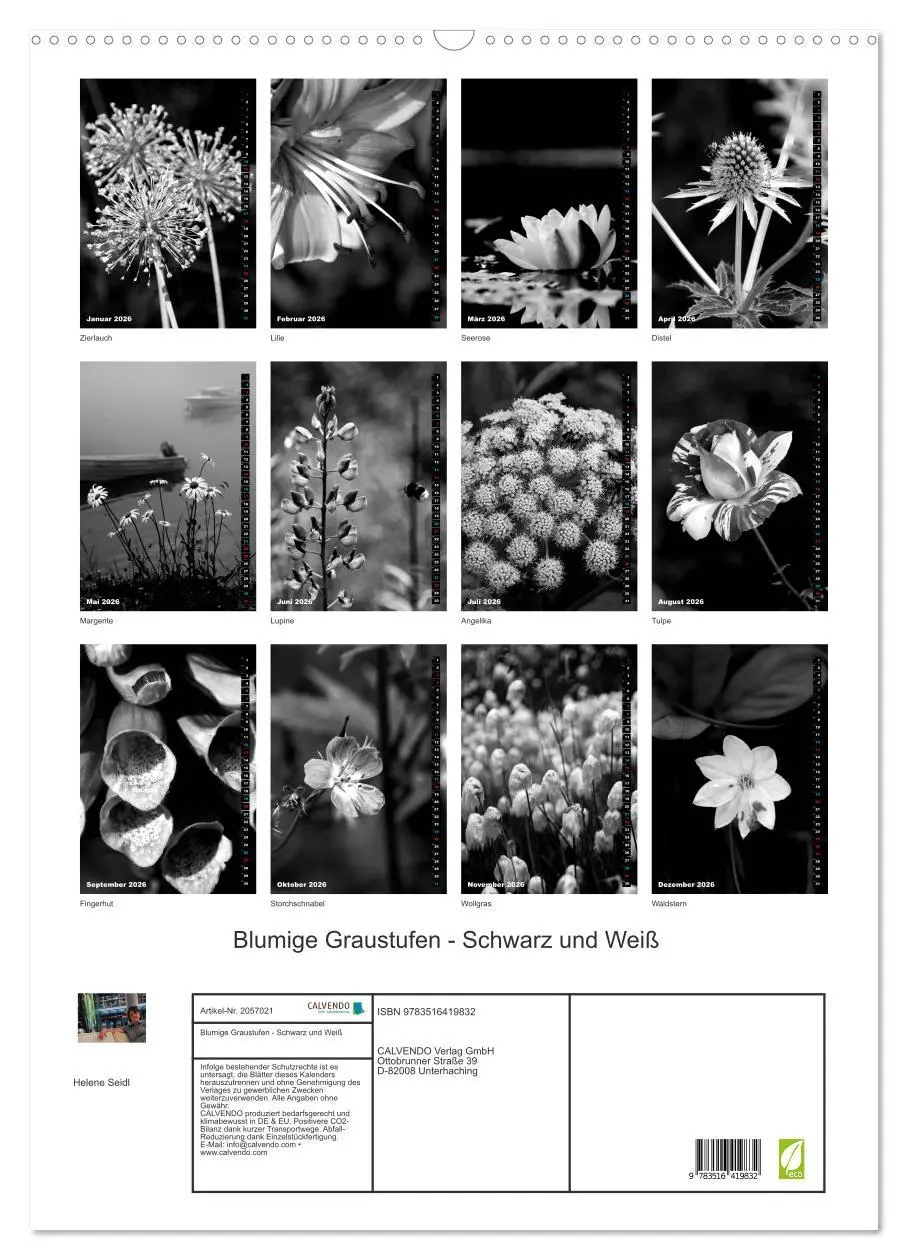 Bild: 9783516419832 | Blumige Graustufen - Schwarz und Weiß (Wandkalender 2026 DIN A2...