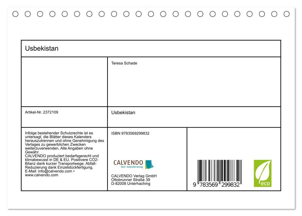 Bild: 9783569299832 | Usbekistan (Tischkalender 2027 DIN A5 quer), CALVENDO Monatskalender
