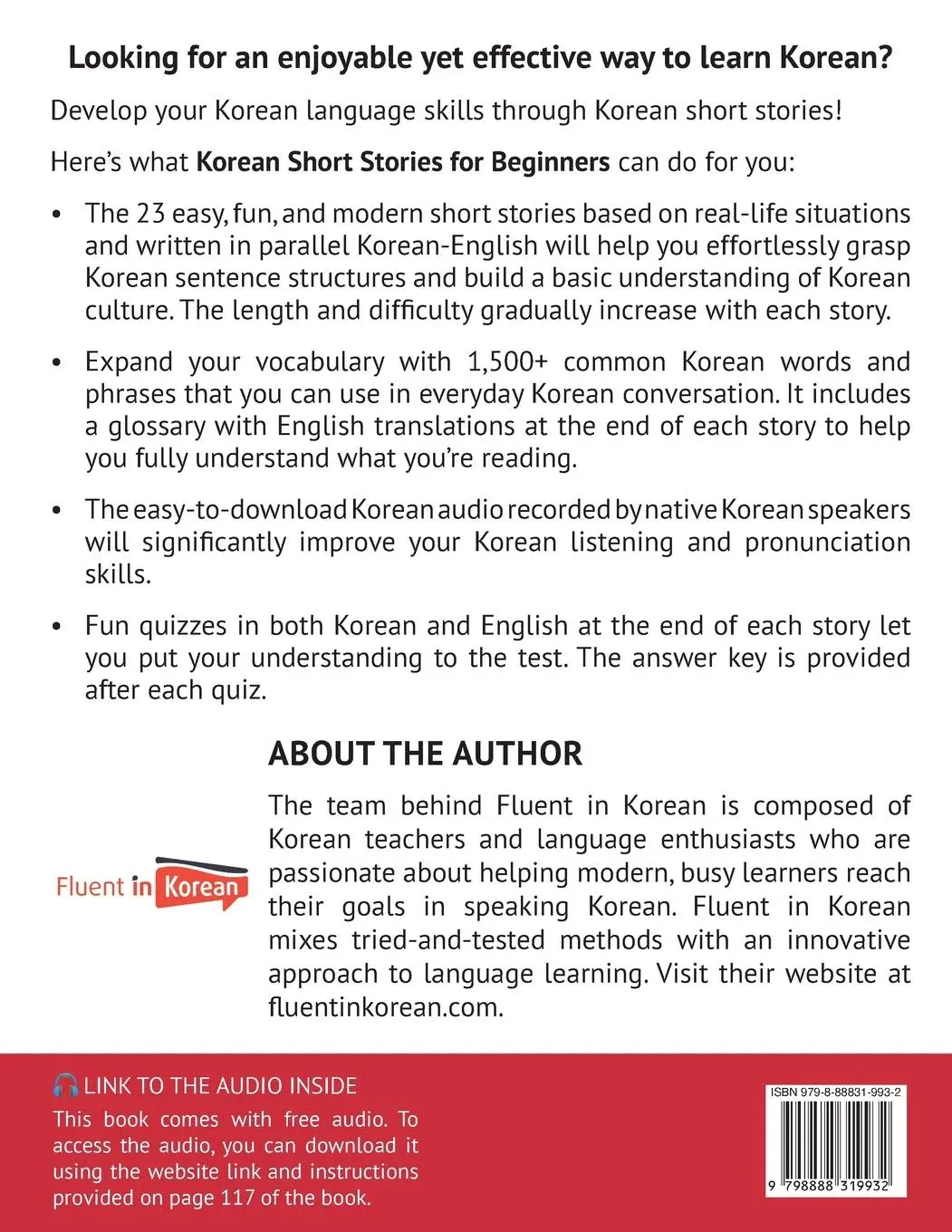 Rückseite: 9798888319932 | Korean Short Stories for Beginners | Fluent in Korean | Taschenbuch