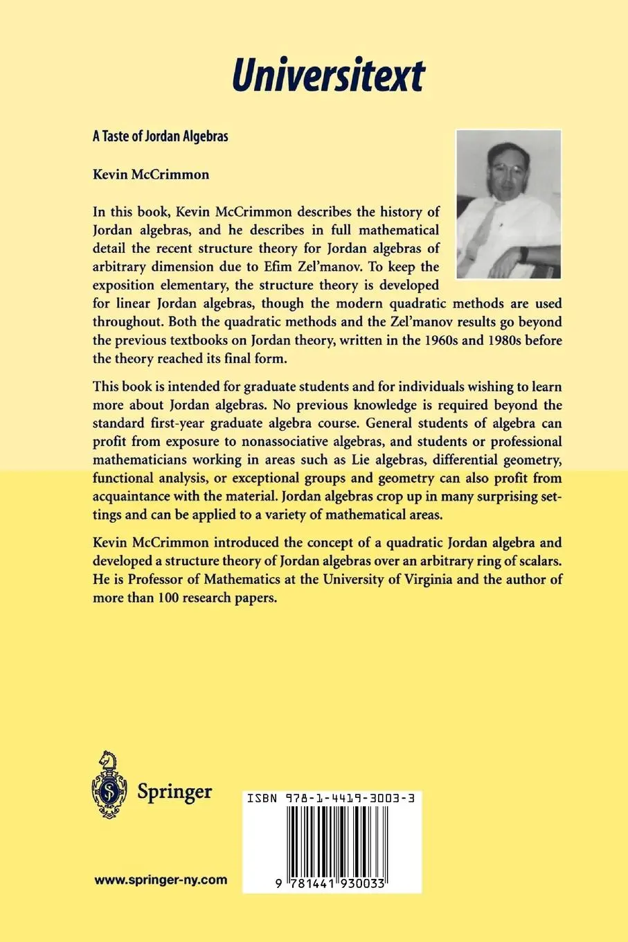 Rückseite: 9781441930033 | A Taste of Jordan Algebras | Kevin Mccrimmon | Taschenbuch | xxv