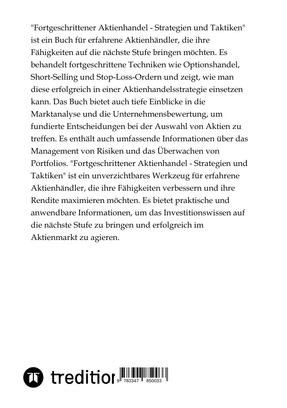 Bild: 9783347850033 | Fortgeschrittener Aktienhandel - Strategien und Taktiken | Moritz