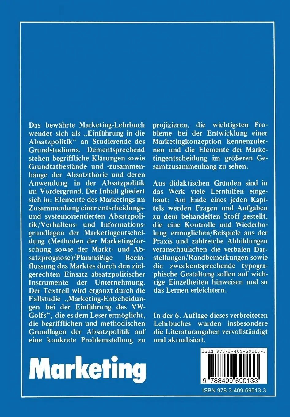 Rückseite: 9783409690133 | Marketing | Einführung in die Absatzpolitik | Heribert Meffert | Buch