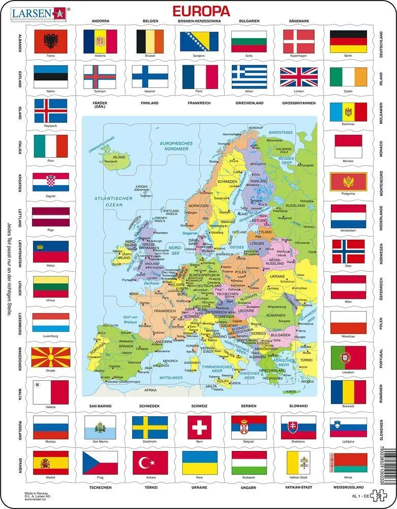 Cover: 7023852100233 | Europa Länder + Flaggen (Kinderpuzzle) | Spiel | Deutsch | 2021