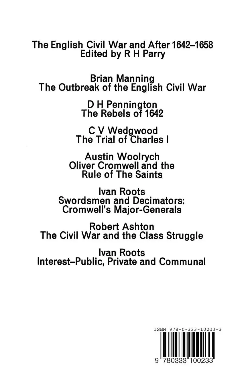 Rückseite: 9780333100233 | The English Civil War and after, 1642-1658 | R. H. Parry | Taschenbuch