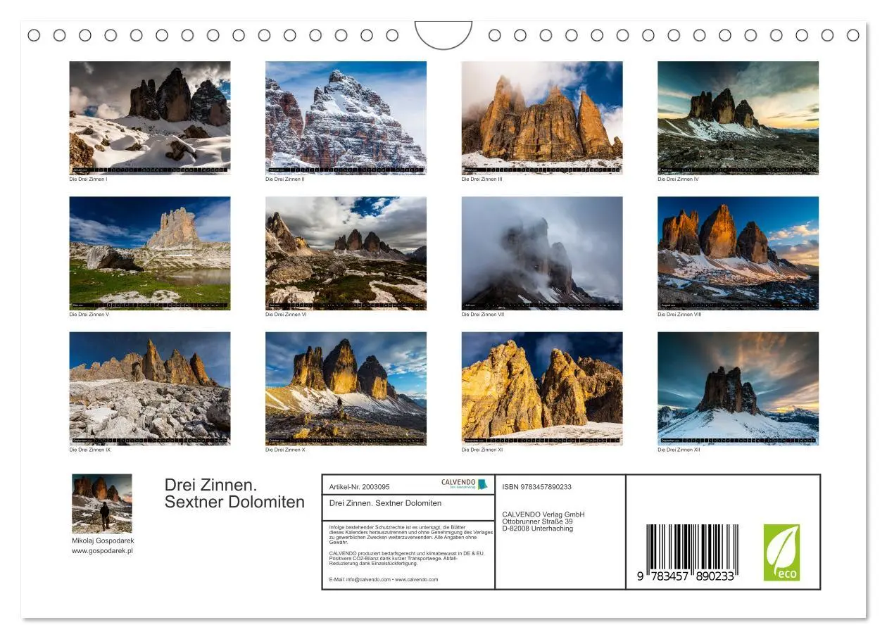 Bild: 9783457890233 | Drei Zinnen. Sextner Dolomiten (Wandkalender 2026 DIN A4 quer),...