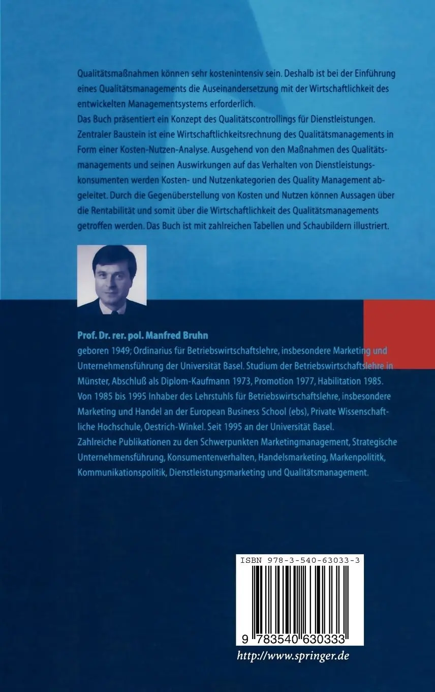 Rückseite: 9783540630333 | Wirtschaftlichkeit des Qualitätsmanagements | Manfred Bruhn | Buch