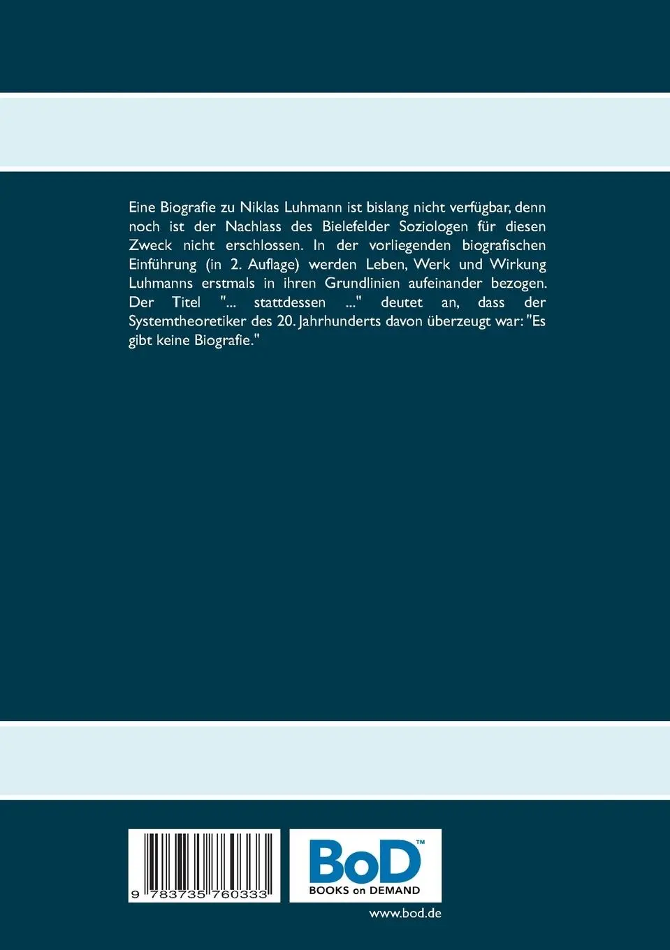 Rückseite: 9783735760333 | Niklas Luhmann: "... stattdessen ..." | Eine biografische Einführung
