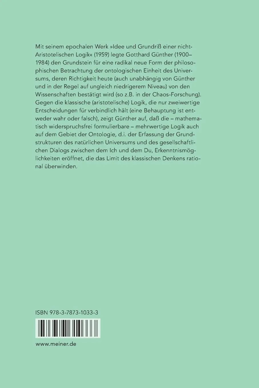 Rückseite: 9783787310333 | Idee und Grundriss einer nicht-Aristotelischen Logik | Günther | Buch