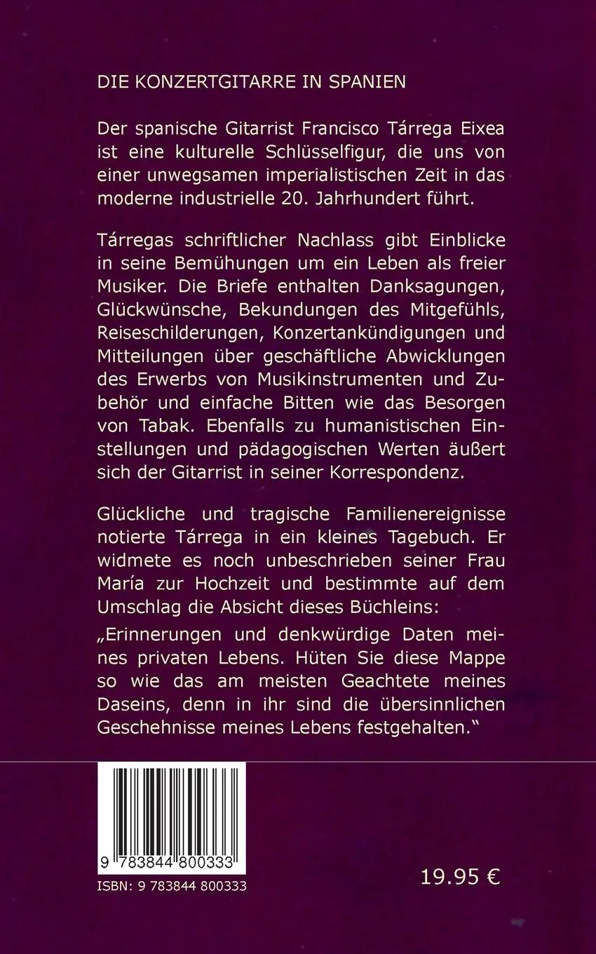 Rückseite: 9783844800333 | Francisco Tárrega Eixea | Tagebuch und Briefe - diario y cartas | Buch