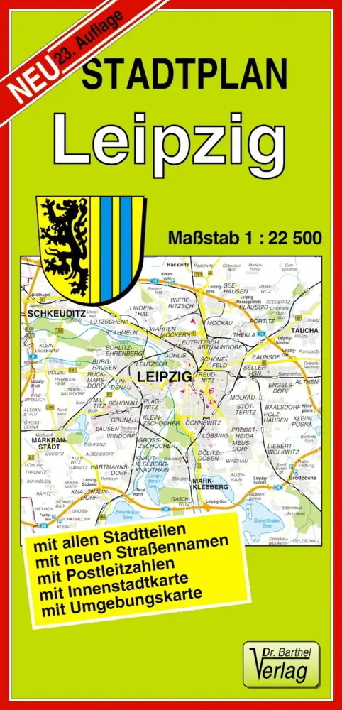 Cover: 9783895910333 | Stadtplan Leipzig 1 : 22 500 | Maßstab 1:22500 | Verlag Barthel | 2 S.