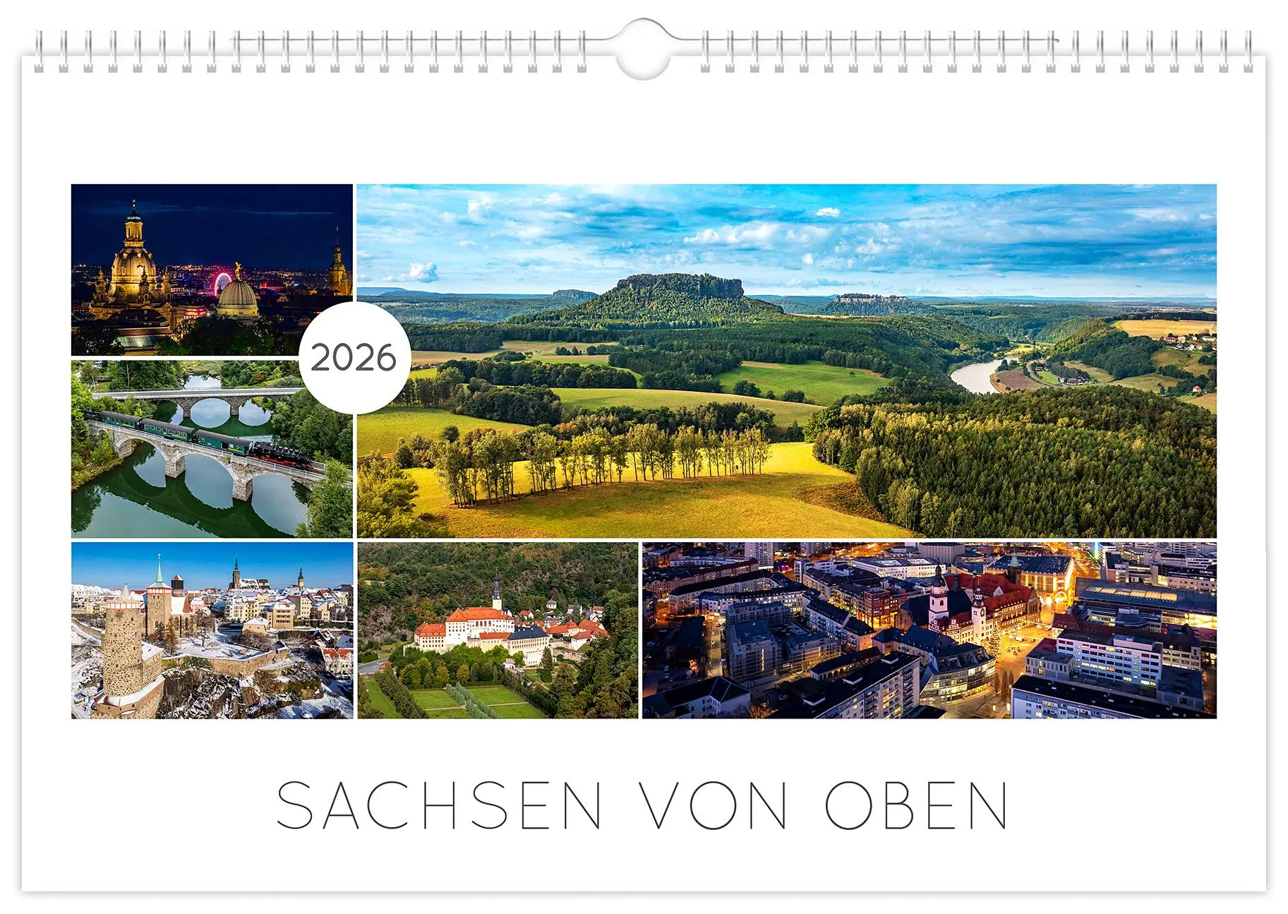 Cover: 9783910680333 | Kalender Sachsen von oben 2026 - Luftaufnahmen | Peter Schubert | 2026