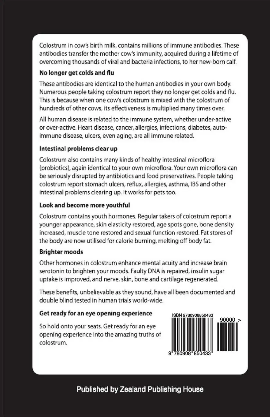 Rückseite: 9780908850433 | Colostrum Life's first food | Daniel G Clark MD (u. a.) | Taschenbuch