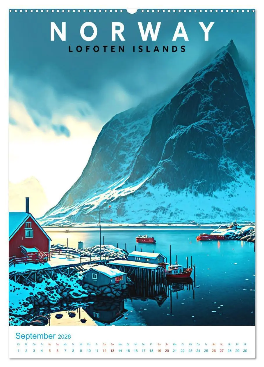 Bild: 9783516330533 | Lofoten - Old School Poster Style (Wandkalender 2026 DIN A2 hoch),...