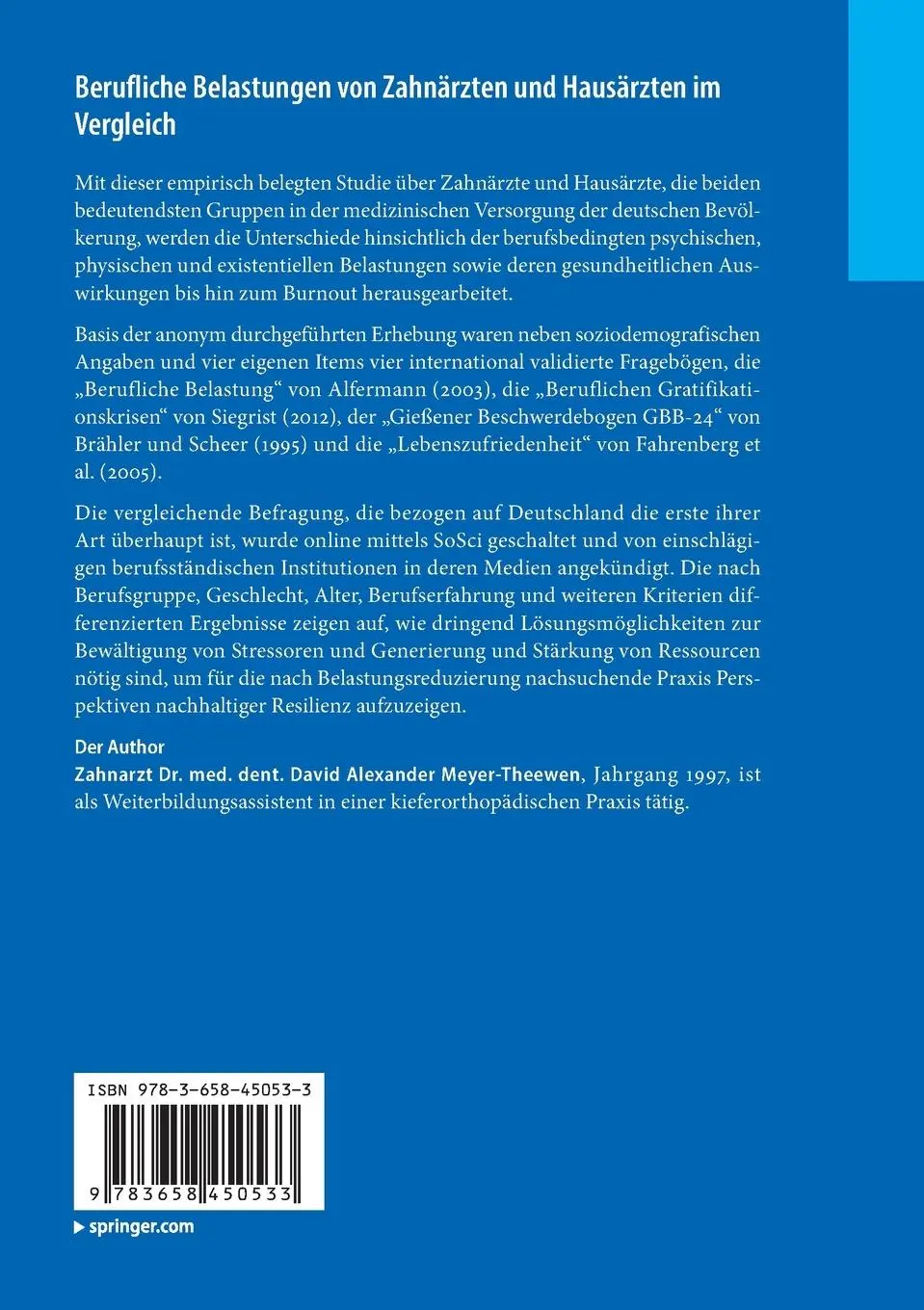 Rückseite: 9783658450533 | Berufliche Belastungen von Zahnärzten und Hausärzten im Vergleich | xx