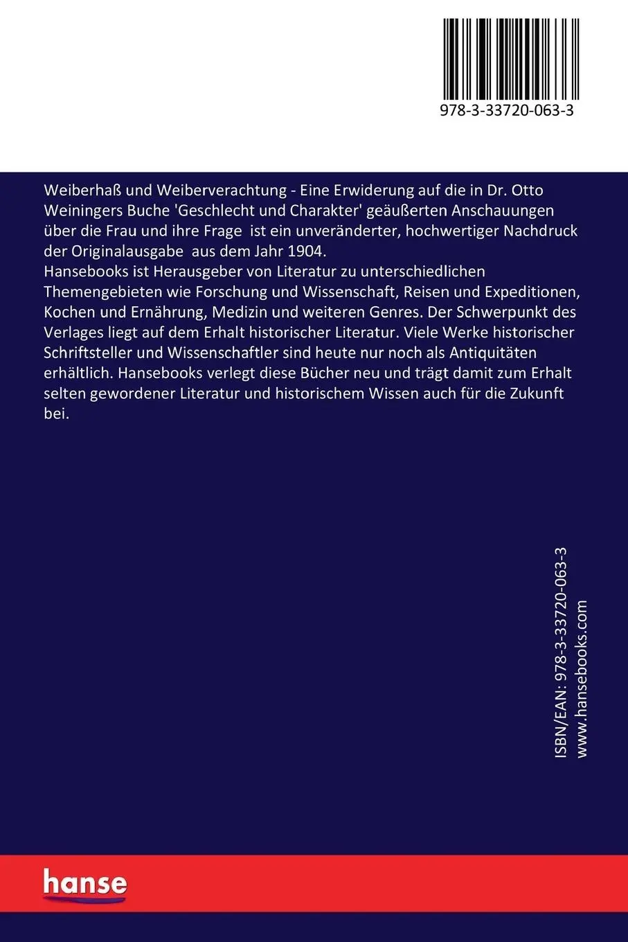 Rückseite: 9783337200633 | Weiberhaß und Weiberverachtung | Grete Meisel-Hess | Taschenbuch