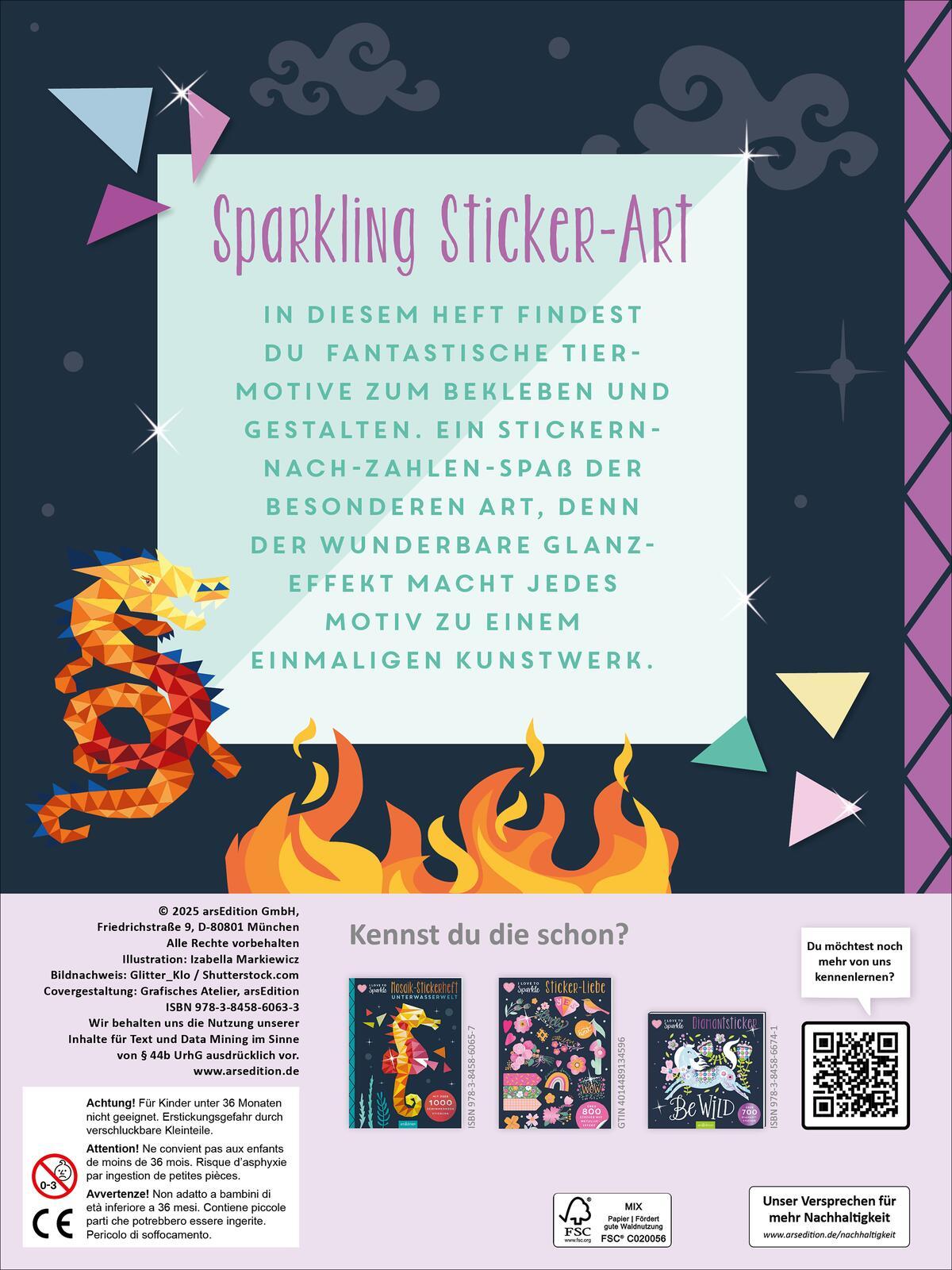 Rückseite: 9783845860633 | I Love to Sparkle - Mosaik-Stickerheft Fabelwesen | Markiewicz | 40 S.