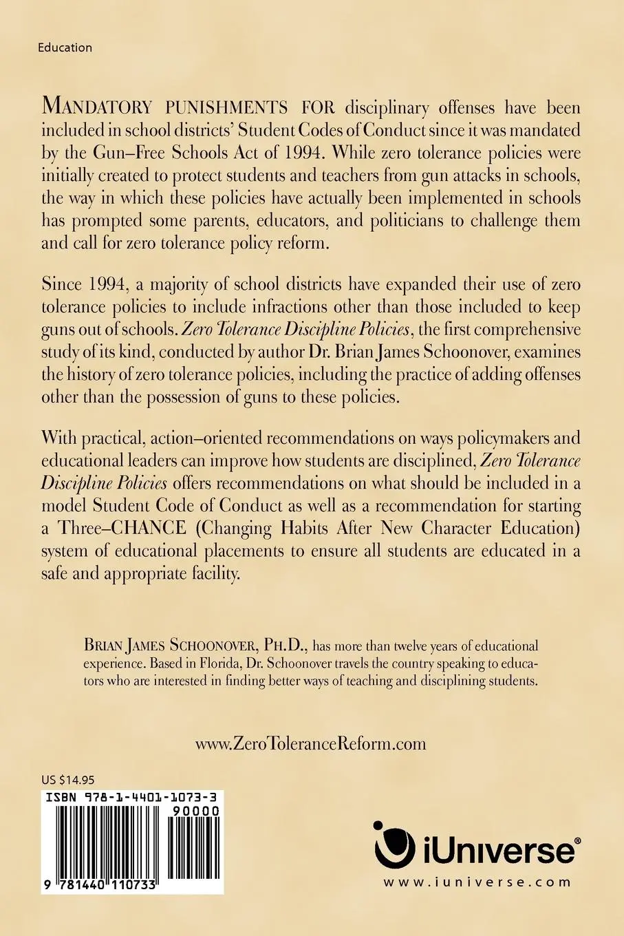 Rückseite: 9781440110733 | ZERO TOLERANCE DISCIPLINE POLICIES | Brian Schoonover | Taschenbuch