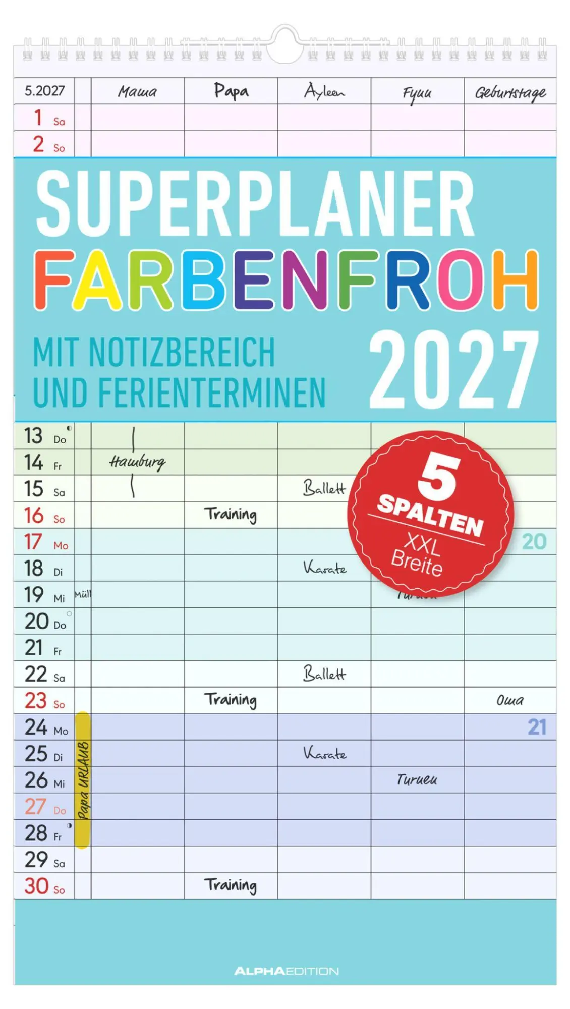 Cover: 4069095010833 | Superplaner Farbenfroh - 5 Spalten 2027 | Neumann Verlage GmbH &amp; Co KG