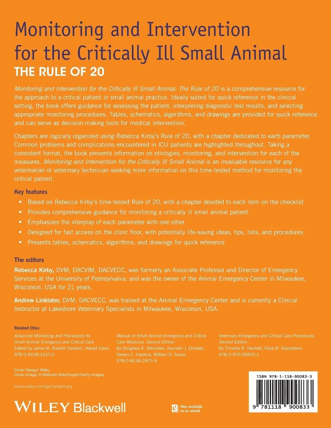Rückseite: 9781118900833 | Monitoring and Intervention for the Critically Ill Small Animal | Buch