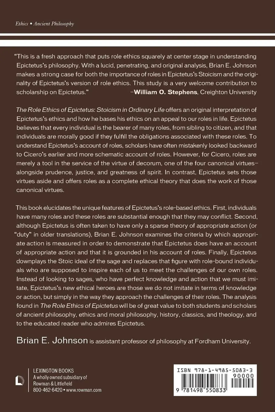 Rückseite: 9781498550833 | The Role Ethics of Epictetus | Stoicism in Ordinary Life | Johnson