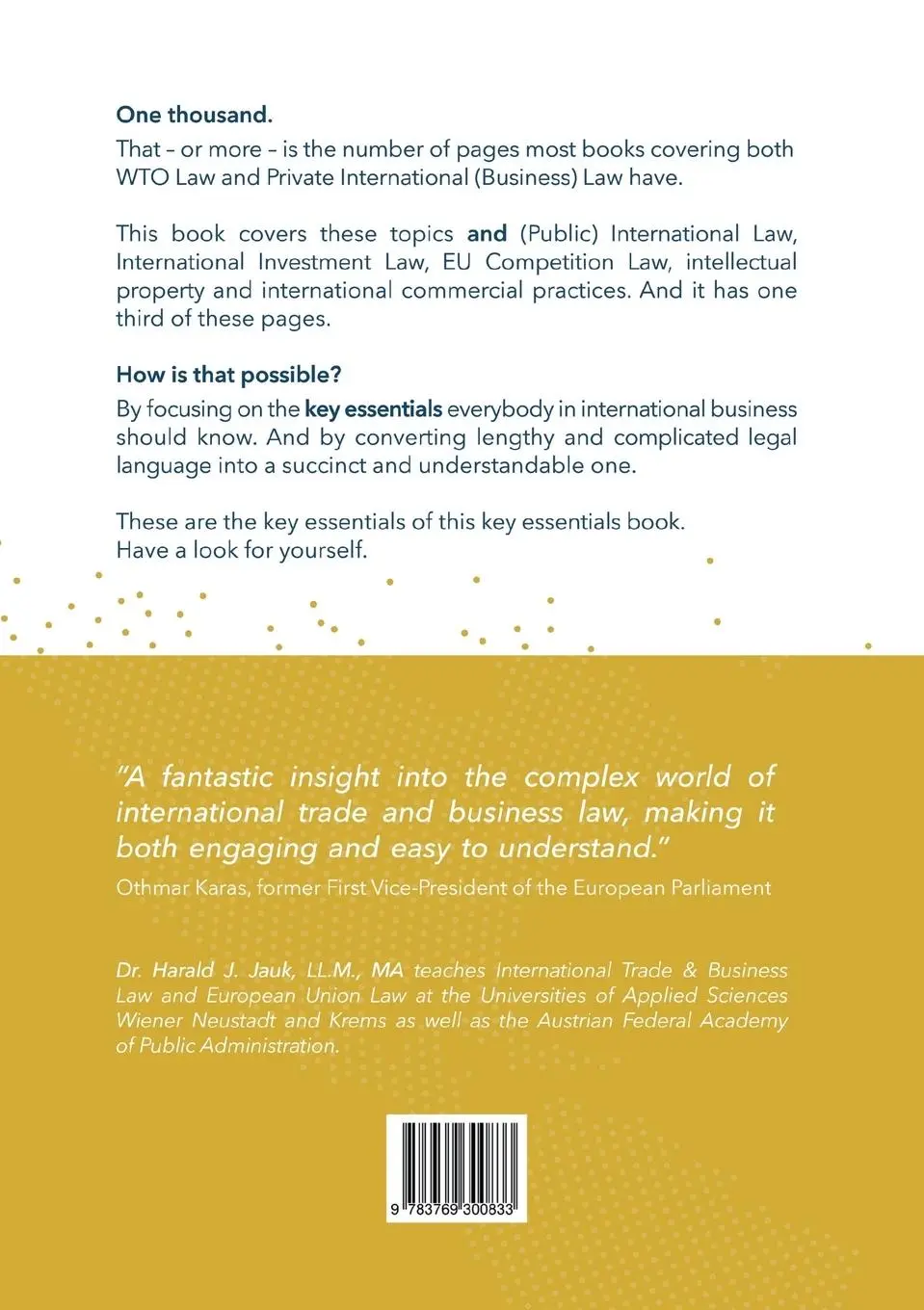 Rückseite: 9783769300833 | Key Essentials of International Trade and Business Law | Jauk | Buch