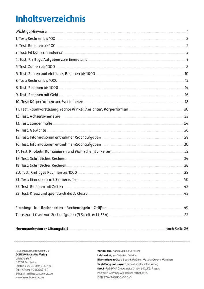 Bild: 9783881000833 | Tests in Mathe - Lernzielkontrollen 3. Klasse | Agnes Spiecker | 80 S.