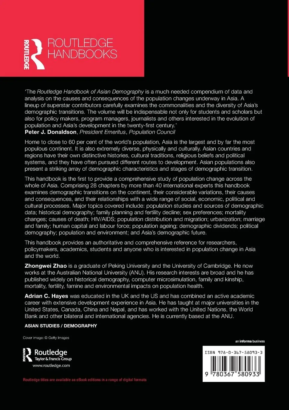 Rückseite: 9780367580933 | Routledge Handbook of Asian Demography | Zhongwei Zhao (u. a.) | Buch
