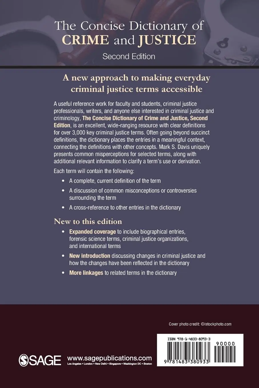 Rückseite: 9781483380933 | The Concise Dictionary of Crime and Justice | Mark S. Davis | Buch