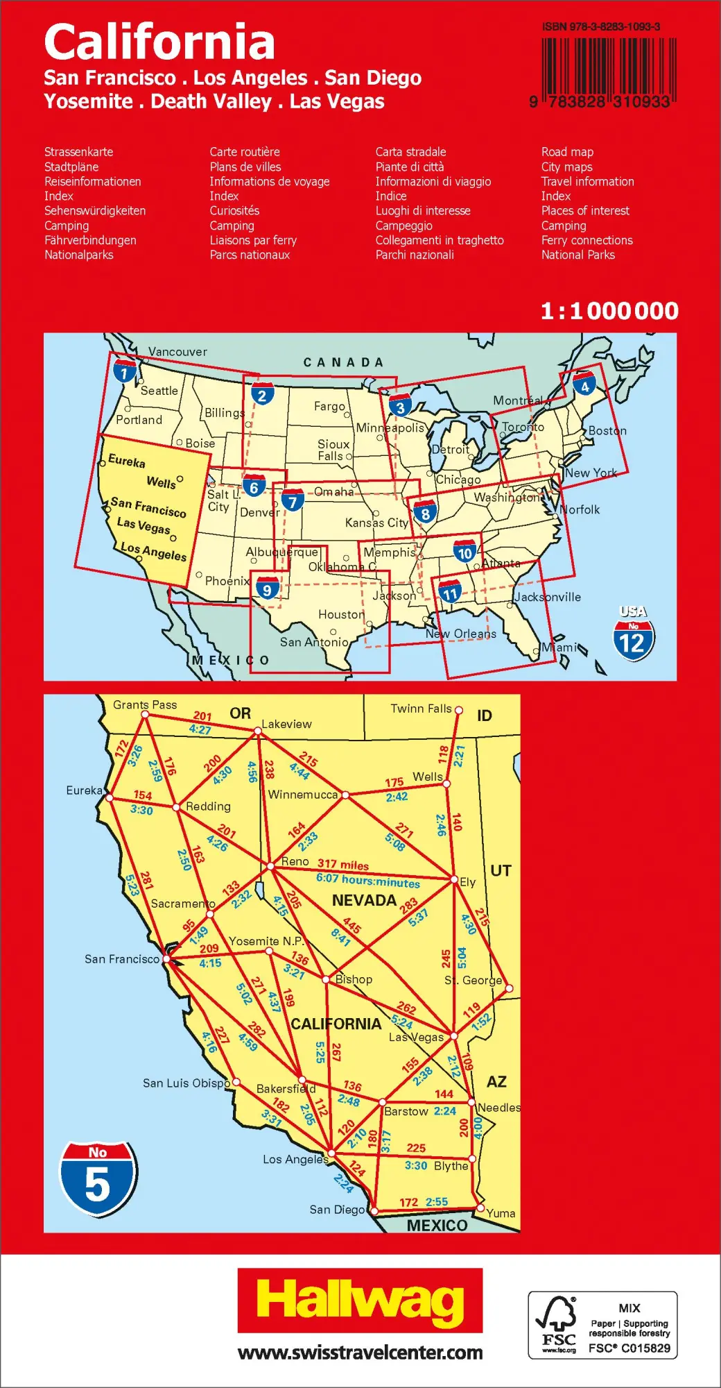Rückseite: 9783828310933 | Hallwag Strassenkarte USA, California 1:1 Mio. | AG | (Land-)Karte