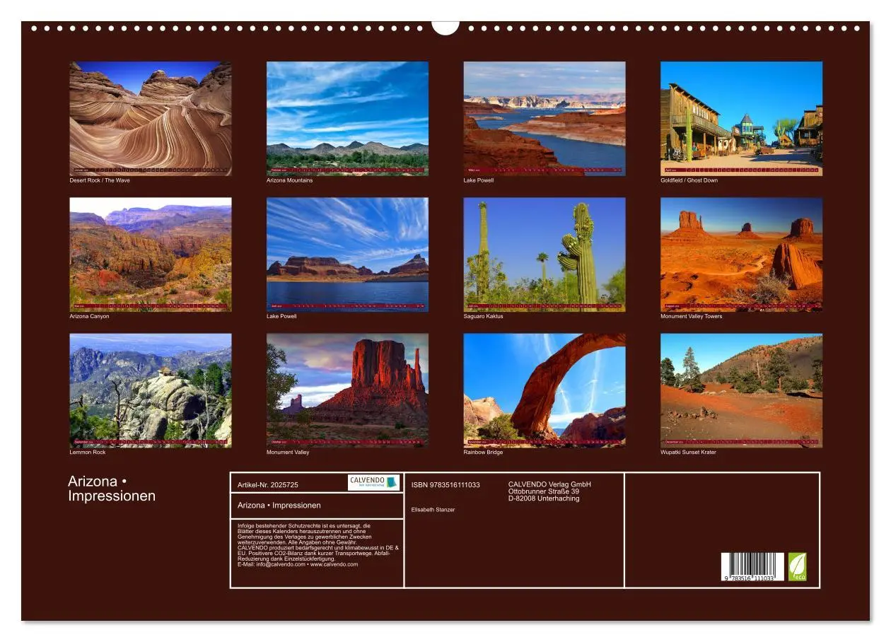 Bild: 9783516111033 | Arizona ¿ Impressionen (Wandkalender 2026 DIN A2 quer), CALVENDO...
