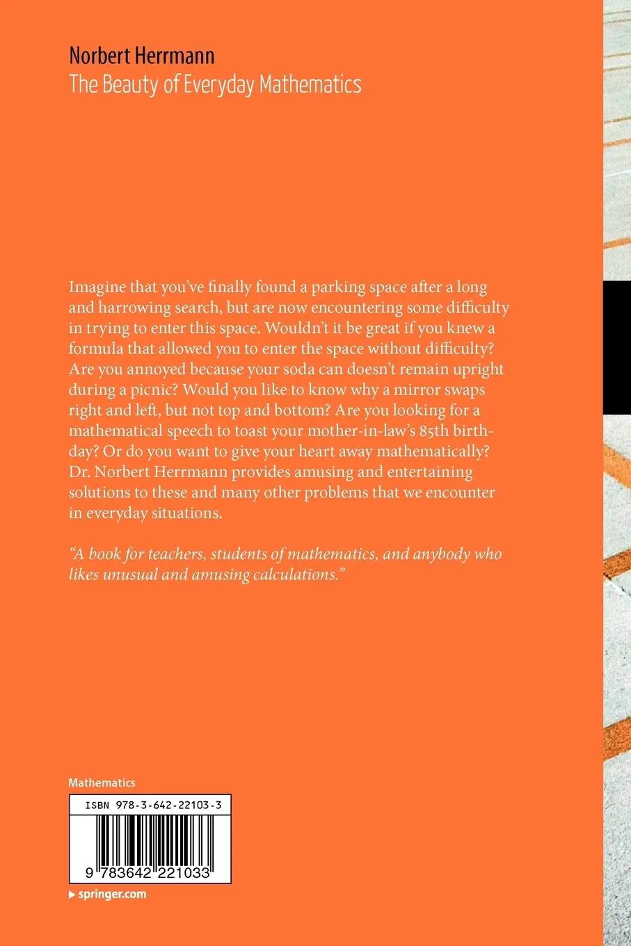 Rückseite: 9783642221033 | The Beauty of Everyday Mathematics | Norbert Herrmann | Taschenbuch