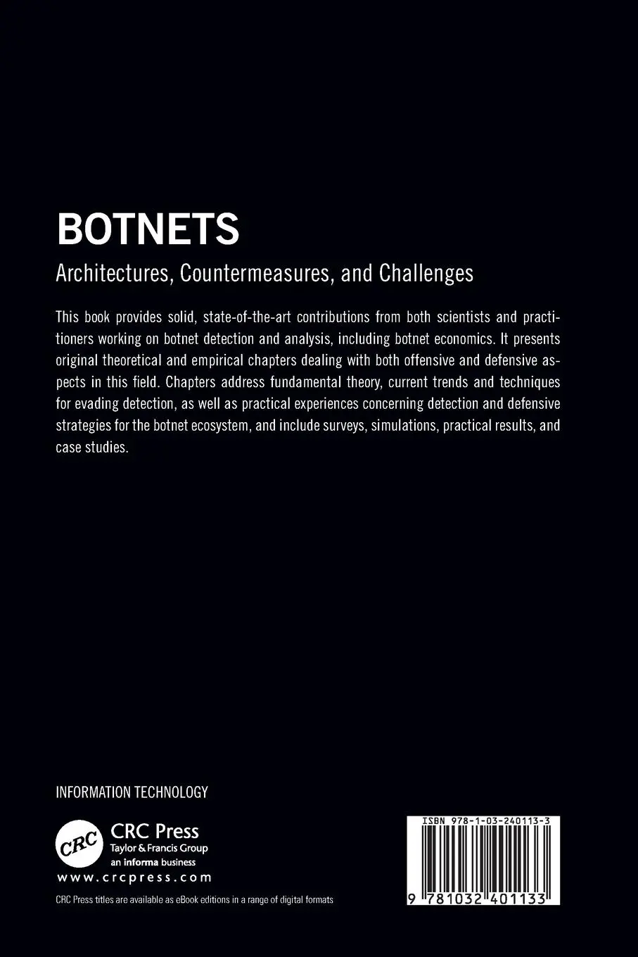 Rückseite: 9781032401133 | Botnets | Architectures, Countermeasures, and Challenges | Taschenbuch