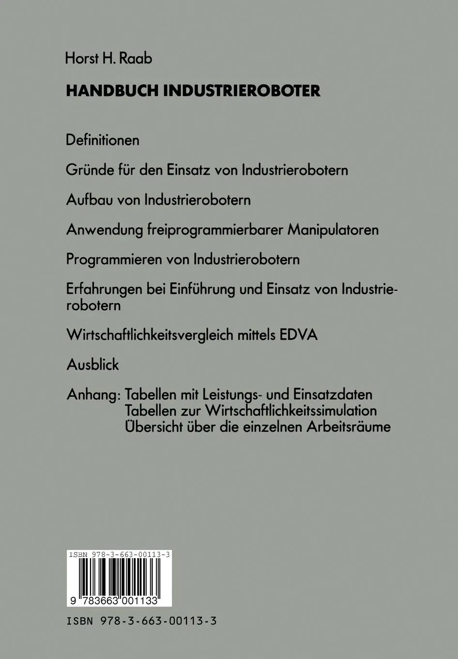 Rückseite: 9783663001133 | Handbuch Industrieroboter | Horst H. Raab | Taschenbuch | x | Deutsch