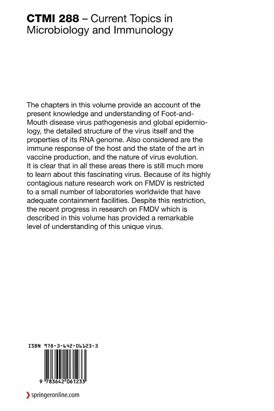 Rückseite: 9783642061233 | Foot-and-Mouth Disease Virus | B. W. J. Mahy | Taschenbuch | x | 2010
