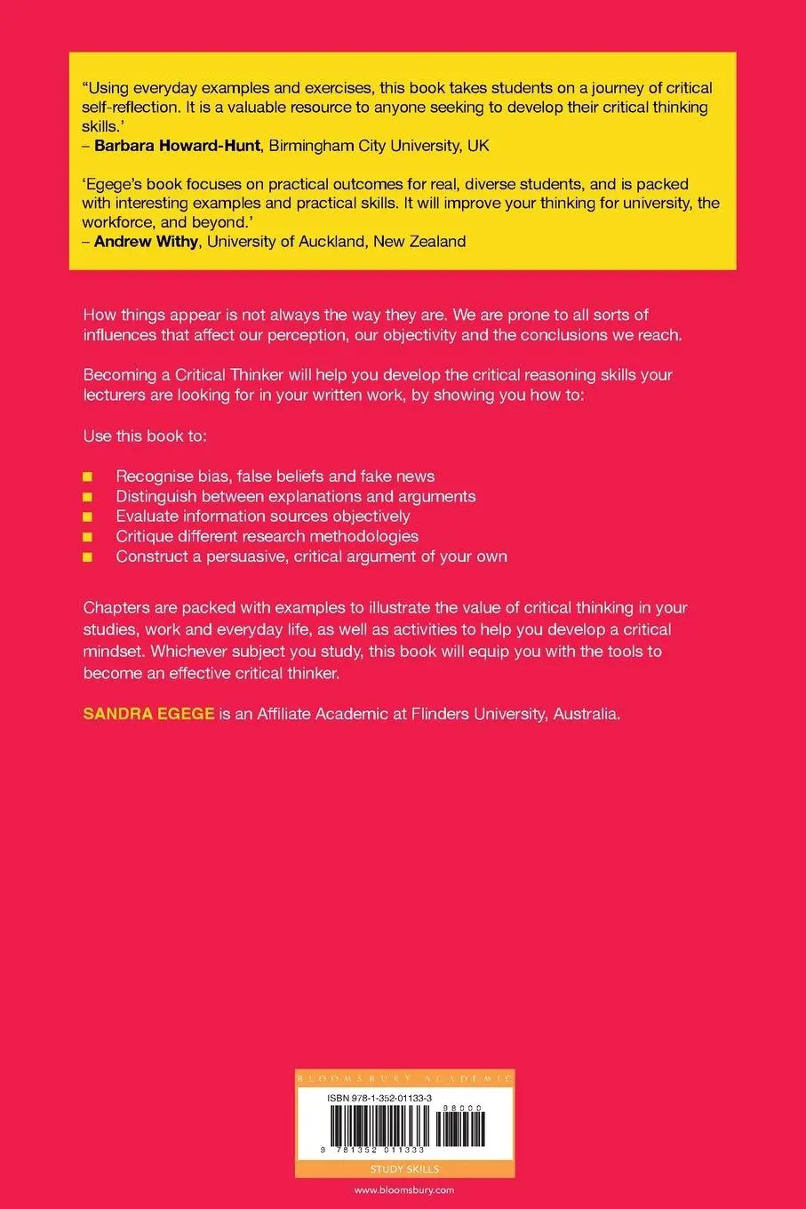 Rückseite: 9781352011333 | Becoming a Critical Thinker | Sandra Egege | Taschenbuch | Englisch